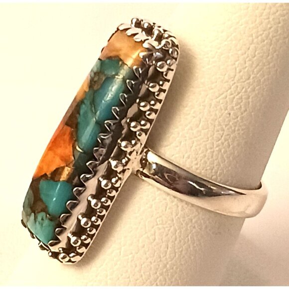 Spiny Oyster Turquoise ring s8.25 (1564) - Picture 2 of 4